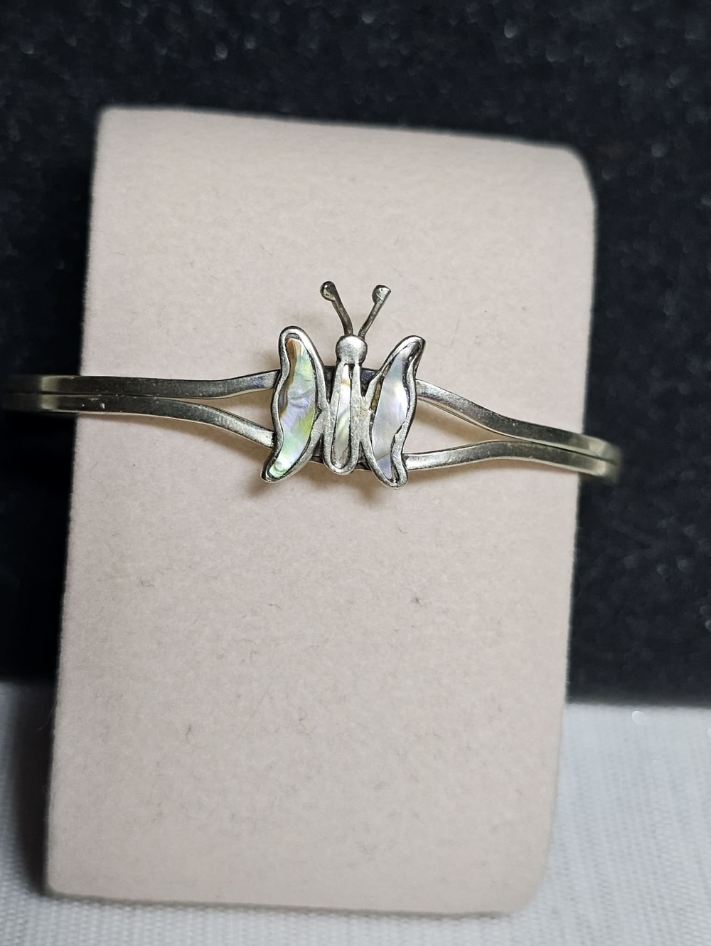 Hecho En' Mexico Real silver Butterfly Abalone Inlay Bangle Bracelet